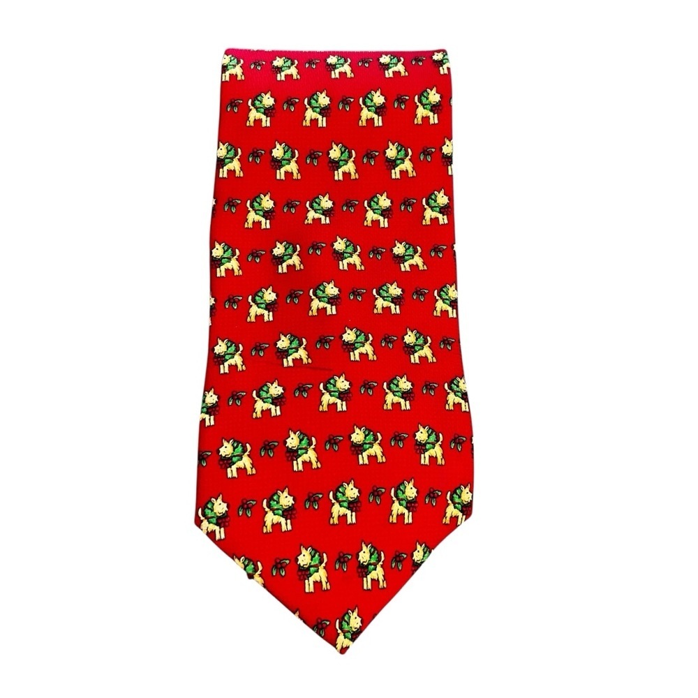 The Cotswold Collection Red Silk Christmas The Terrier Dog Novelty Print 4”